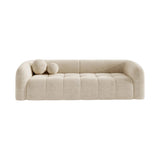 Canapé 3 places Haussmann en velours texturé, coloris beige, hauteur 68 cm, packshot fond blanc, Sia Deco