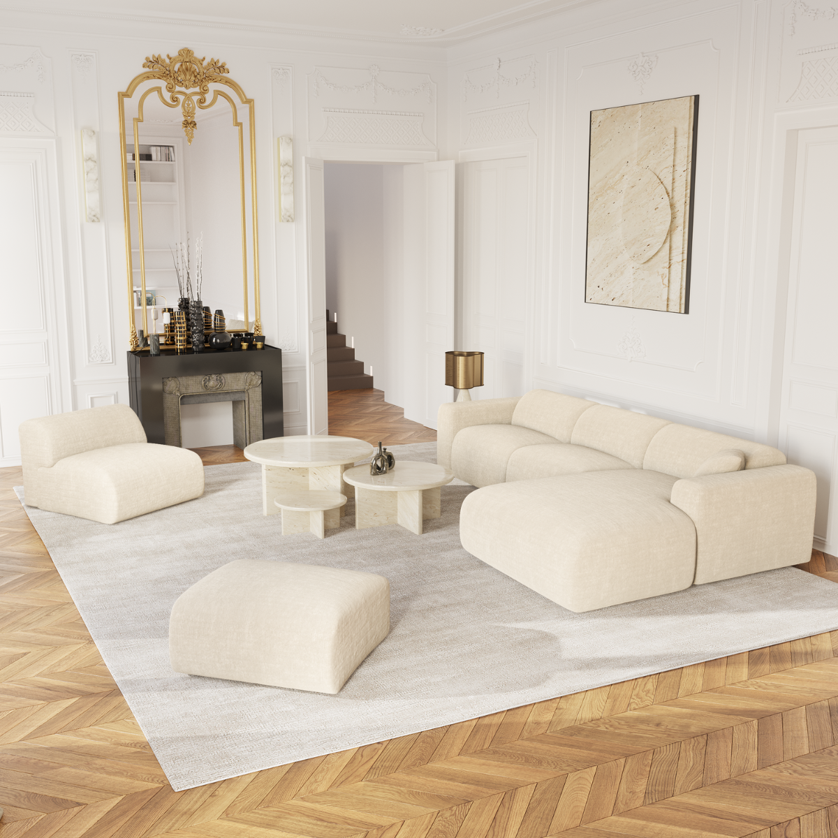 Canapé grand angle droit MYRA Velours texturé – Sia Deco