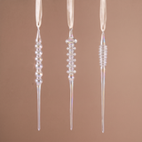 Suspensions de Noël Glaçons Irisés transparent en verre soufflé, packshot fond beige