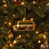 Suspension de Noël Pop School Bus jaune en verre soufflé, photo d'ambiance