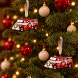Suspension de Noël Pop Camion de Pompier, rouge, 6 cm, photo d'ambiance, Sia Deco