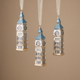 Suspension de Noël Pop Big Ben gris en verre soufflé, packshot fond beige