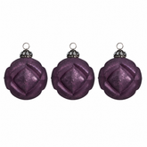 Boules de Noël violettes verre effet matelassé Set de 3 packshot