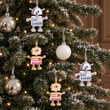 Suspensions de Noël Pop Robots, doré, 8 cm, photo d'ambiance, Sia Deco