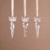 Suspensions de Noël Anges transparent en verre, packshot fond beige