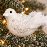 Clips Oiseaux de Noël Set de 2 blanc en plumes, photo d'ambiance