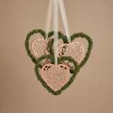 Suspension de Noël Coeur et Pin Natura 20 cm Beige et vert