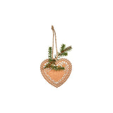 Suspension de Noël Natura Cœur en bois découpé 21 cm beige et vert en bois