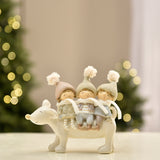Christmas Figurine 3 Children on Reindeer Pastel