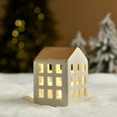 Statuetta media a forma di chalet di Natale con tetto dorato