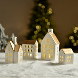 Statuetta media a forma di chalet di Natale con tetto dorato
