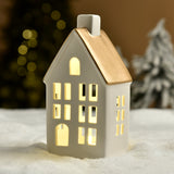 Statuina di chalet natalizio con tetto dorato formato extra large