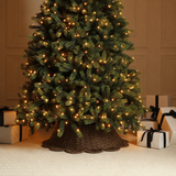 Cache-pied de sapin de Noël bords plats arrondis 65 cm, marron, corde de papier