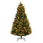 Sapin de Noël artificiel lumineux Fluffy vert 300 cm en PE avec 1040 LED blanc chaud et socle métallique