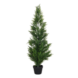 Cyprès artificiel de 120 cm en pot noir, feuillage dense en écailles vert foncé, arbre artificiel Sia Deco sur fond blanc