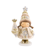 Figurine de Noël Fillette Elfie 21 cm crème en polyrésine, décoration de Noël à poser, packshot fond blanc, Sia Deco