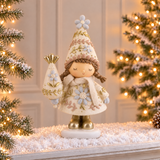 Figurine de Noël Fillette Elfie 21 cm crème en polyrésine, décoration de Noël à poser, photo d'ambiance, Sia Deco