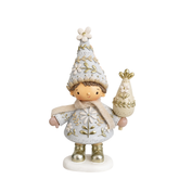 Figurine de Noël Garçon Elfie 22 cm crème en polyrésine, décoration de Noël à poser, packshot fond blanc, Sia Deco
