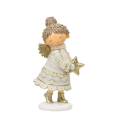 Figurine de Noël Ange avec étoile Elfie 20 cm crème en polyrésine, décoration de Noël à poser, packshot fond blanc, Sia Deco