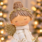 Figurine de Noël Ange avec étoile Elfie 20 cm crème en polyrésine, décoration de Noël à poser, focus produit, Sia Deco