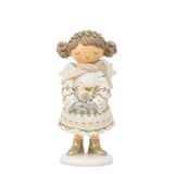 Figurine de Noël Ange avec oiseau Elfie 19 cm crème en polyrésine, décoration de Noël à poser, packshot fond blanc, Sia Deco