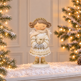 Figurine de Noël Ange avec oiseau Elfie 19 cm crème en polyrésine, décoration de Noël à poser, photo d'ambiance, Sia Deco