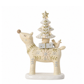 Figurine de Noël Renne Elfie LED 23 cm crème en polyrésine, décoration de Noël à poser, packshot fond blanc, Sia Deco