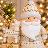 Figurine Père Noël Elfie LED 23 cm crème en polyrésine, décoration de Noël à poser, focus produit, Sia Deco