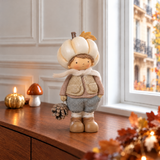 Figurine de Noël Garçon Pumpkin 19 cm crème en polyrésine, décoration de Noël à poser, photo d'ambiance, Sia Deco