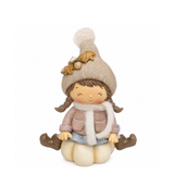 Figurine de Noël Fillette assise Pumpkin 18 cm crème en polyrésine, décoration de Noël à poser, packshot fond blanc, Sia Deco