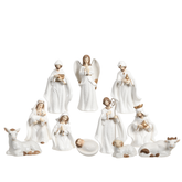 Crèche de Noël Céleste en porcelaine blanc crème et doré, set de 11 figurines, hauteur maximale 16 cm