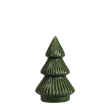 Statue Sapin de Noël Sylva en céramique émaillée vert foncé aux étages nervurés, 13 cm