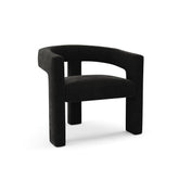 Fauteuil MILA en velours noir au design sculptural, vue de trois quarts sur fond blanc, Sia Deco