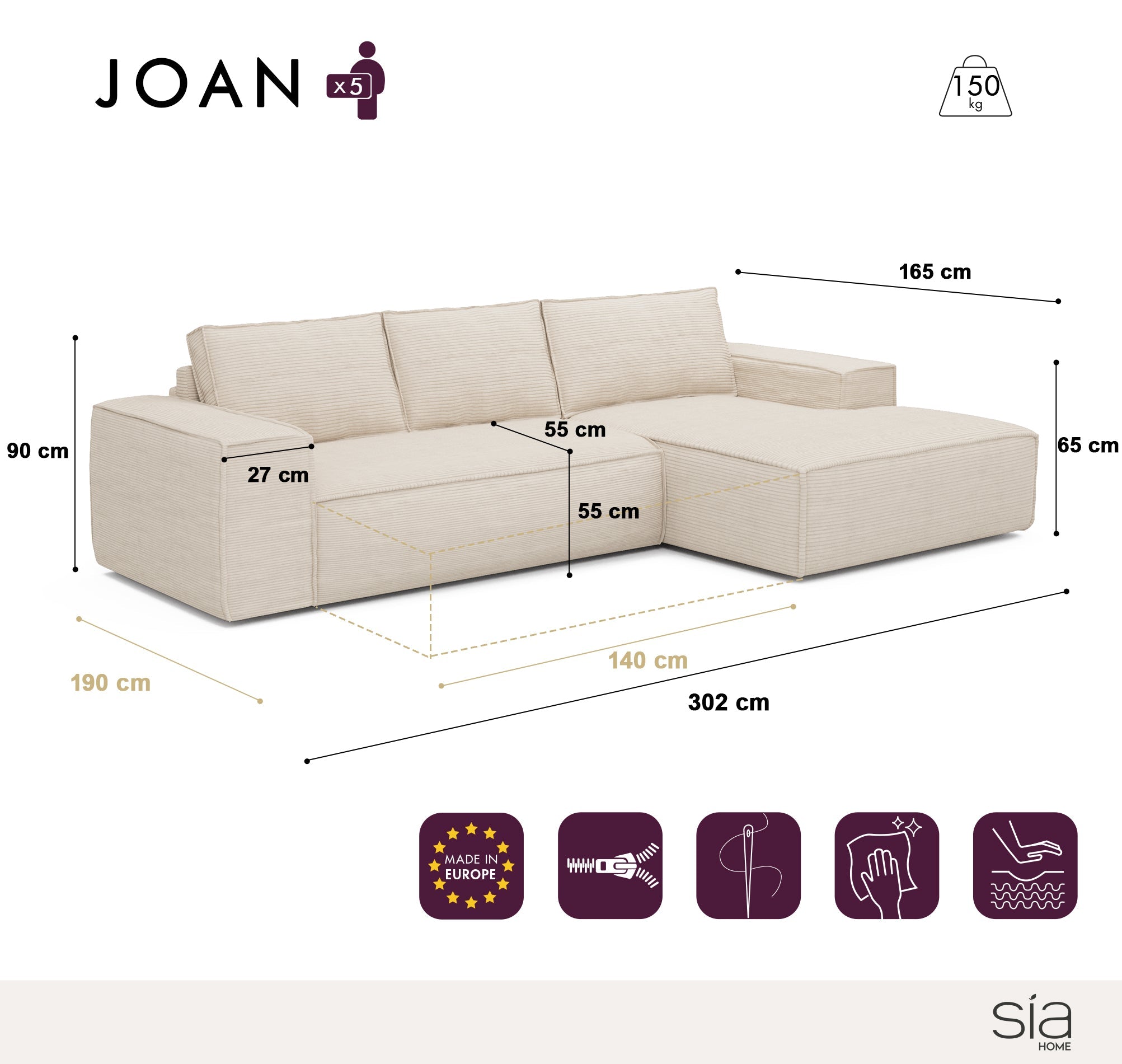 Canapé Convertible d'Angle droit Joan