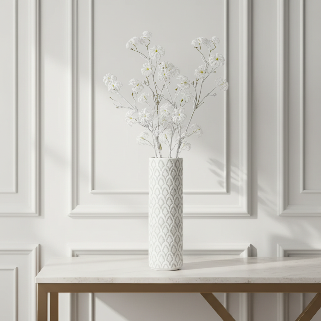 Tiges de Clématites enneigées et vase unicorn Sia