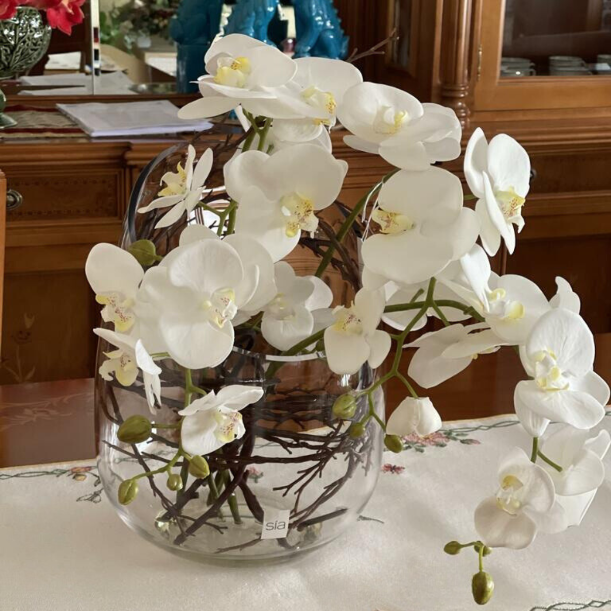 Orchidées sur lit de branchages H40