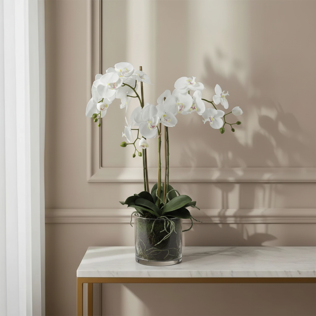 Orchidea Artificiale in Vaso d'Argilla H63