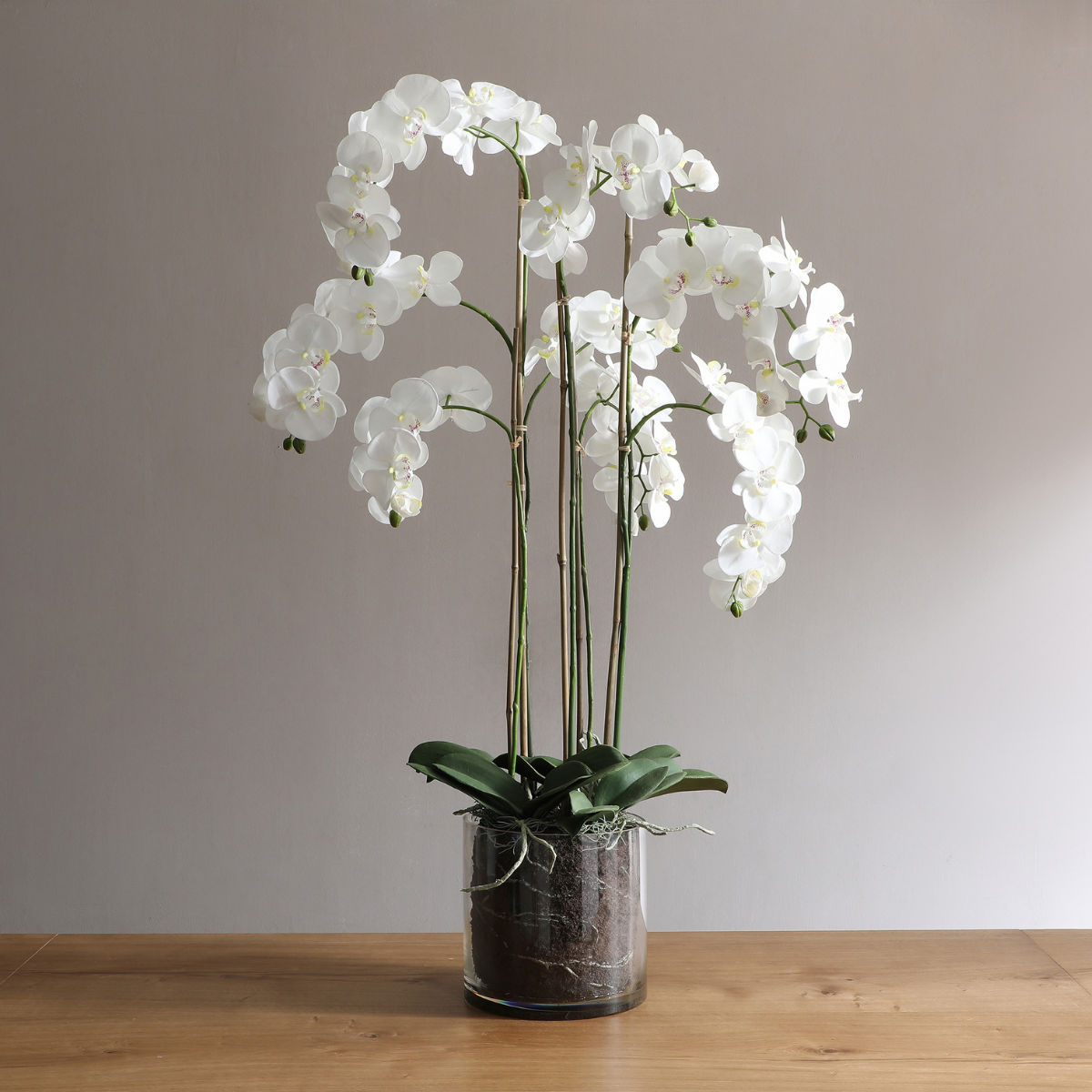 Composition d'Orchidée Artificielle avec vase transparent Grand Format