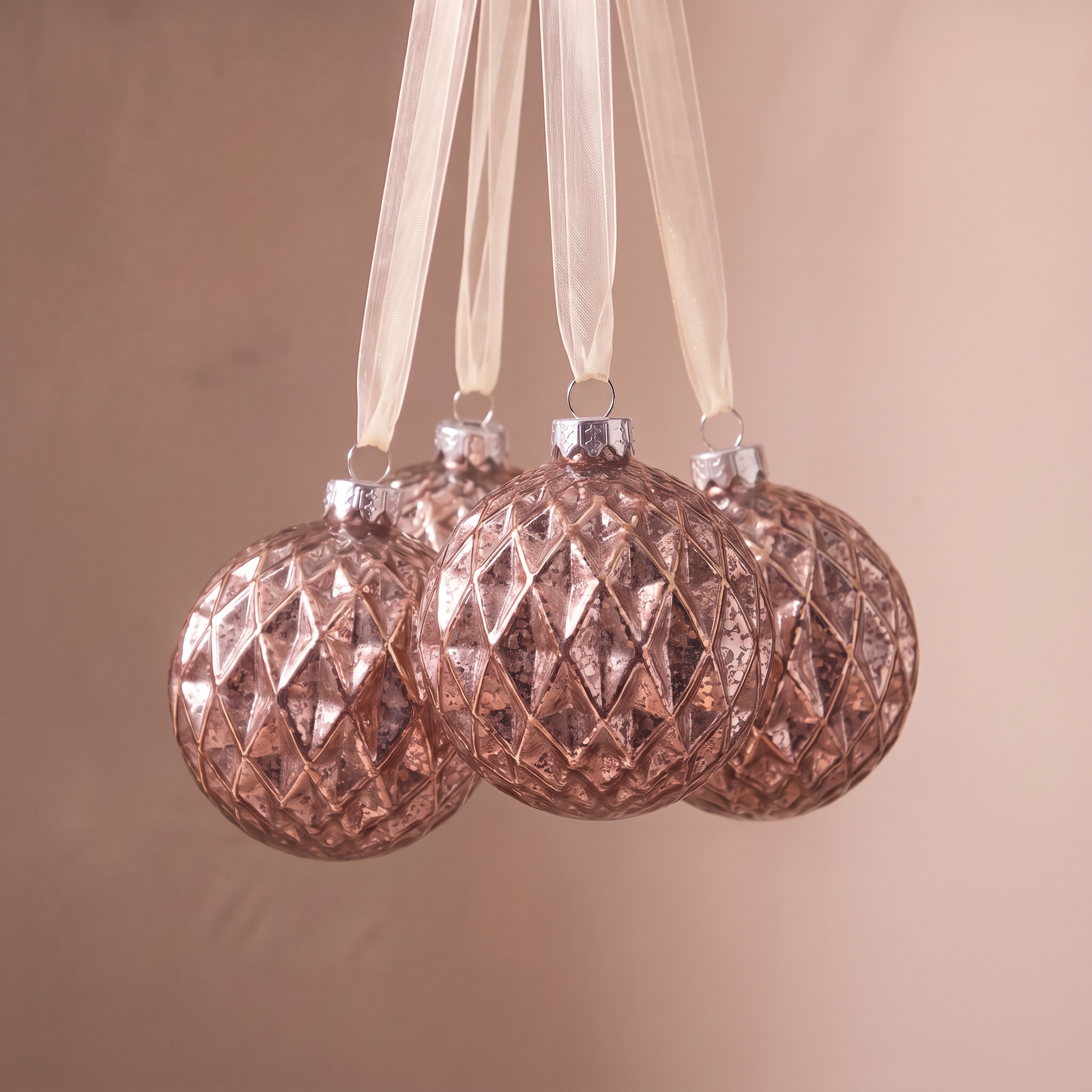 Coffret de 4 boules de Noël pailletées Rose