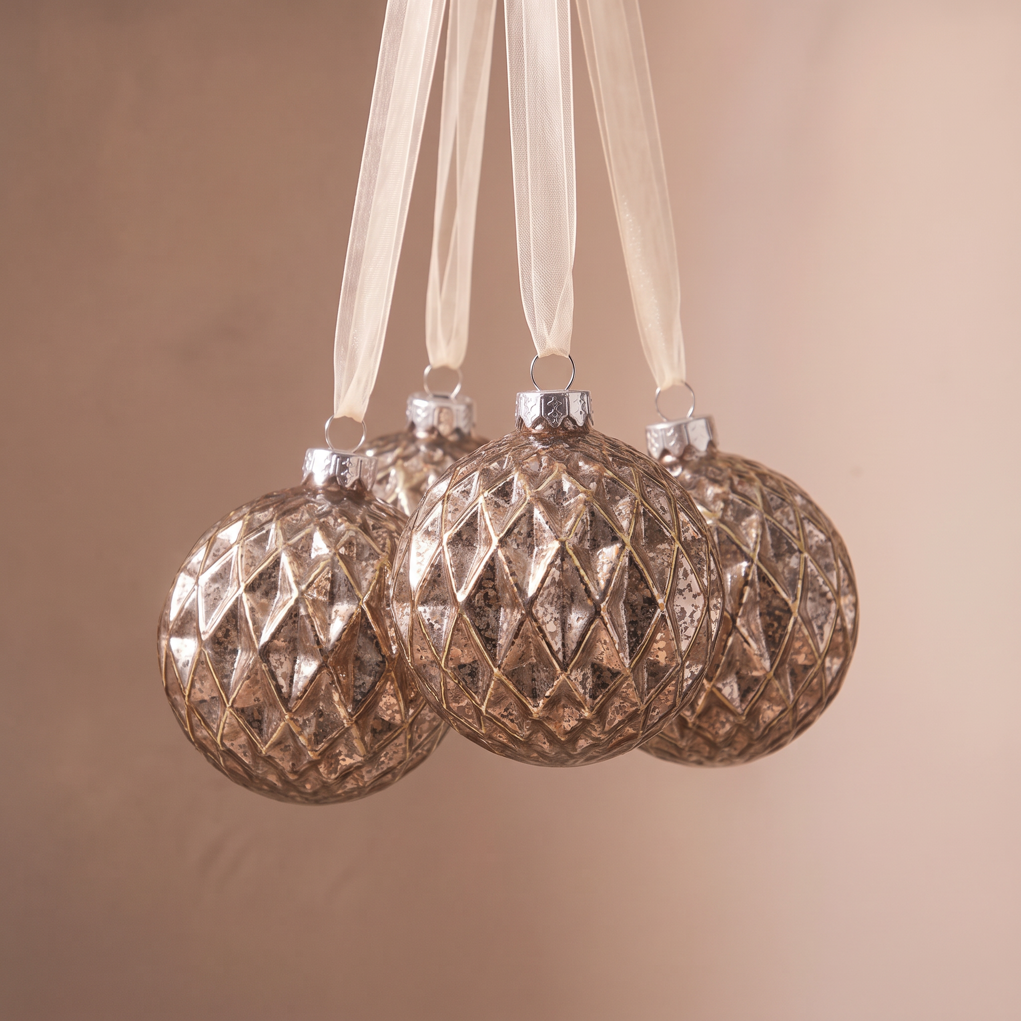 Coffret de 4 boules de Noël pailletées Cuivre