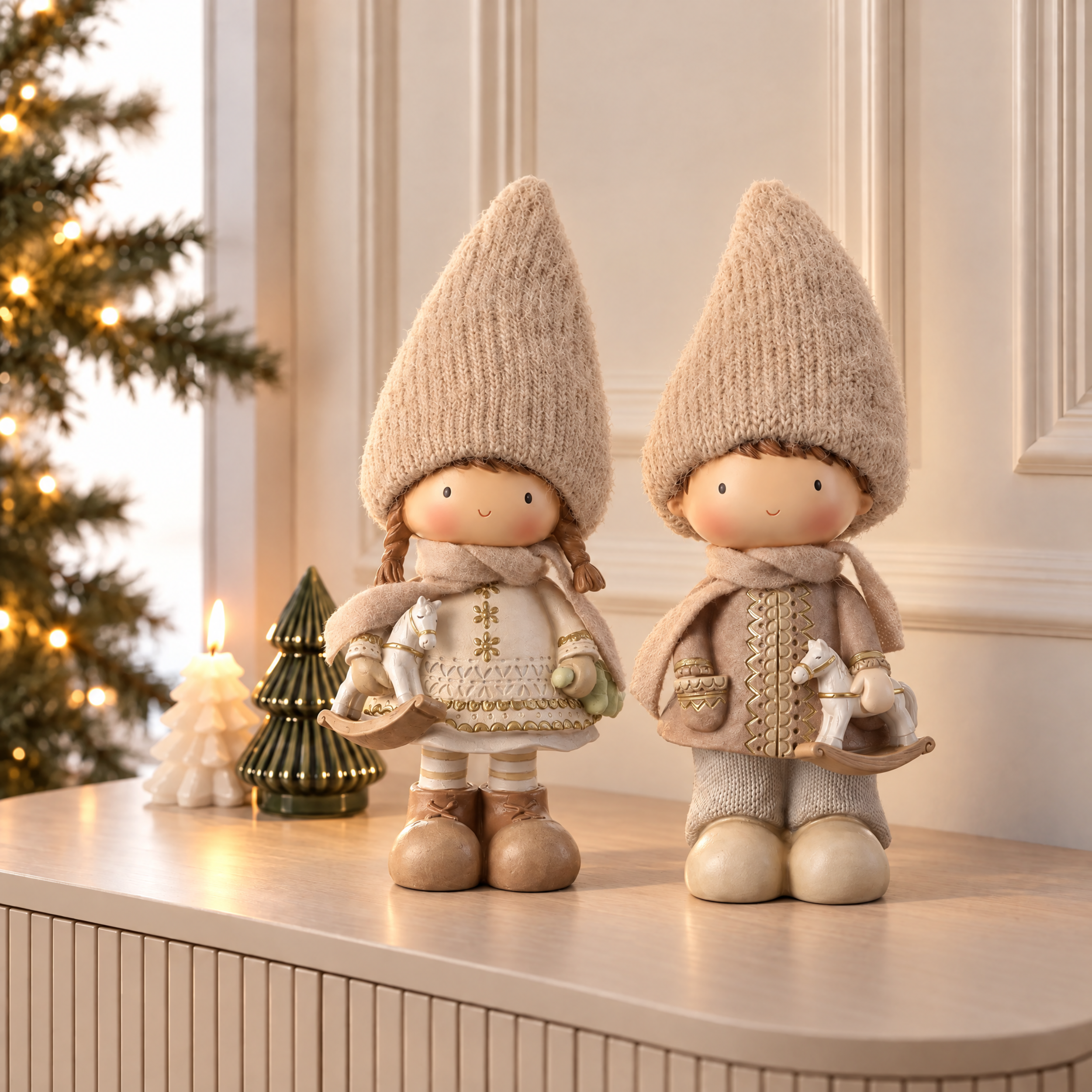 Figurine de Noël Garçon Play 25 cm gris, décoration de Noël à poser, vue de détail, Sia Deco