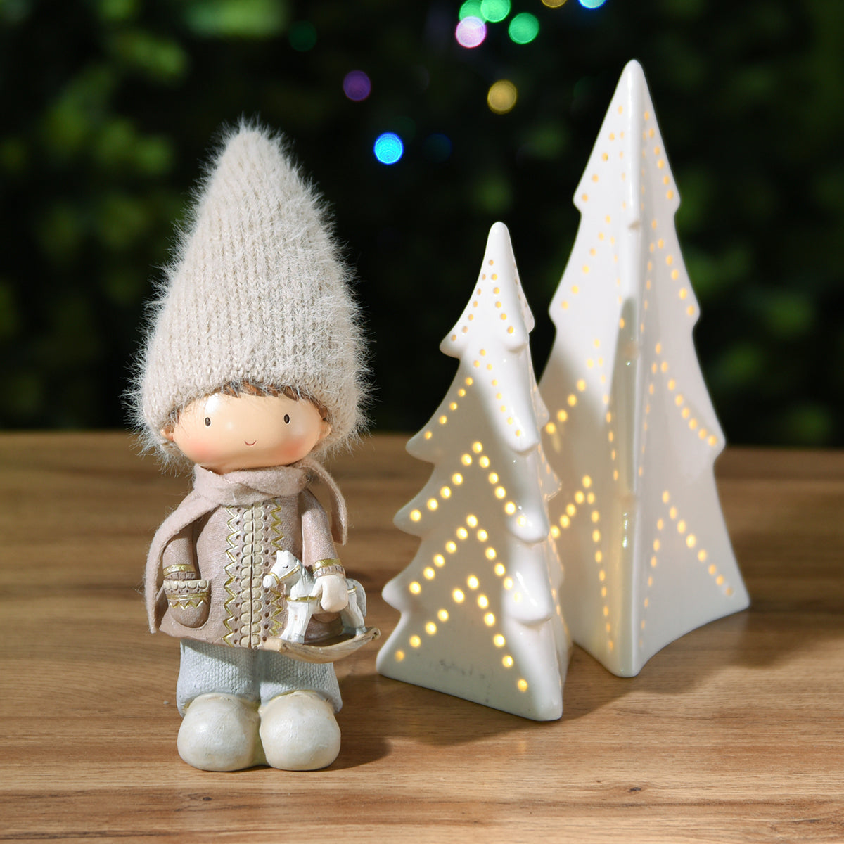 Figurine de Noël Garçon Play 25 cm gris, décoration de Noël à poser, vue complémentaire, Sia Deco