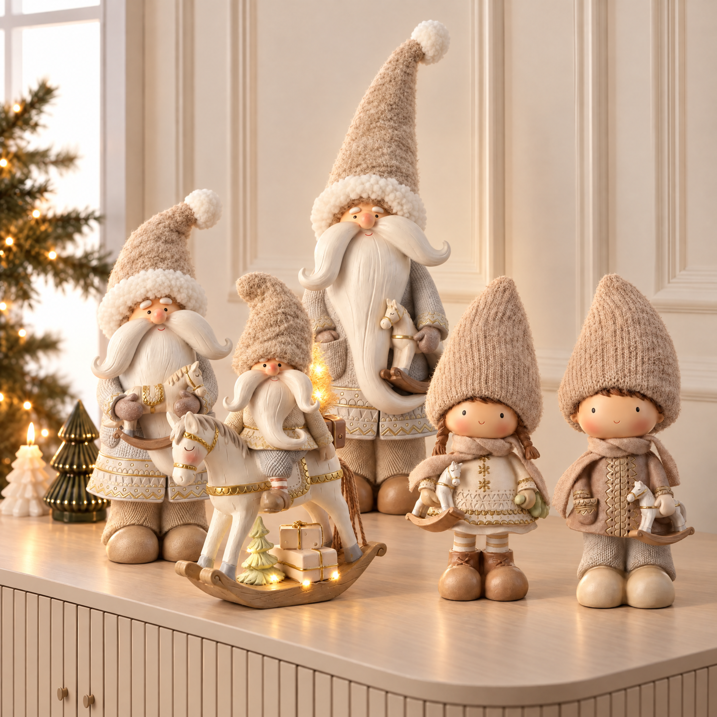 Figurine Père Noël Play 33 cm gris, décoration de Noël à poser, vue de détail, Sia Deco