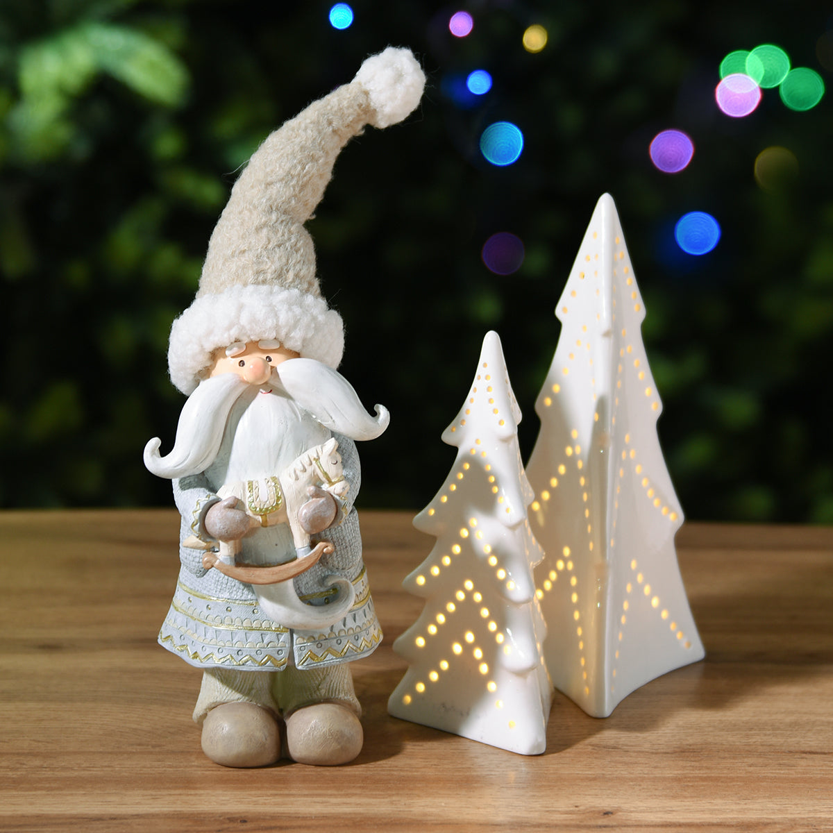 Figurine Père Noël Play 33 cm gris, décoration de Noël à poser, vue complémentaire, Sia Deco