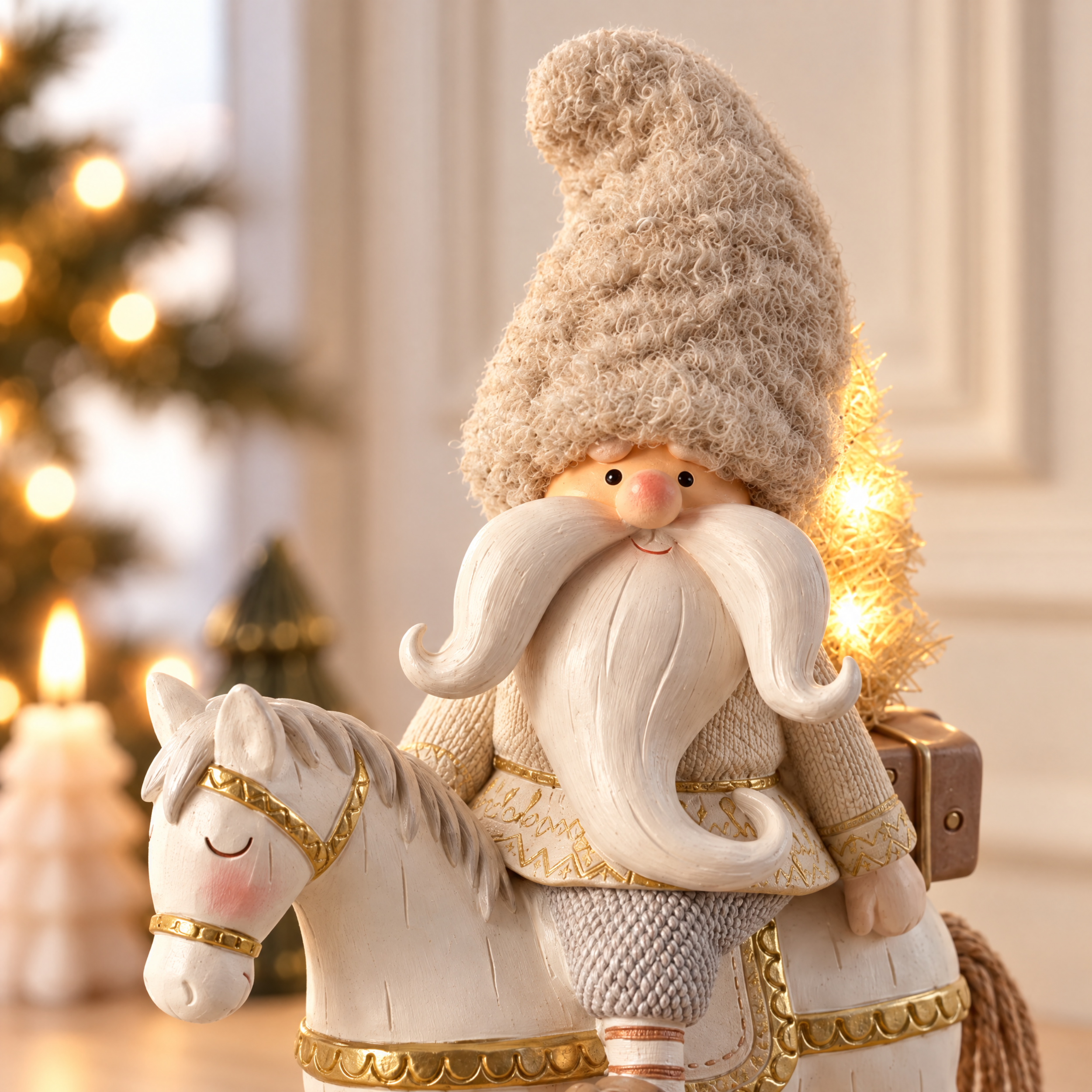 Figurine Père Noël Play avec LED 26 cm gris, décoration de Noël à poser, focus produit, Sia Deco