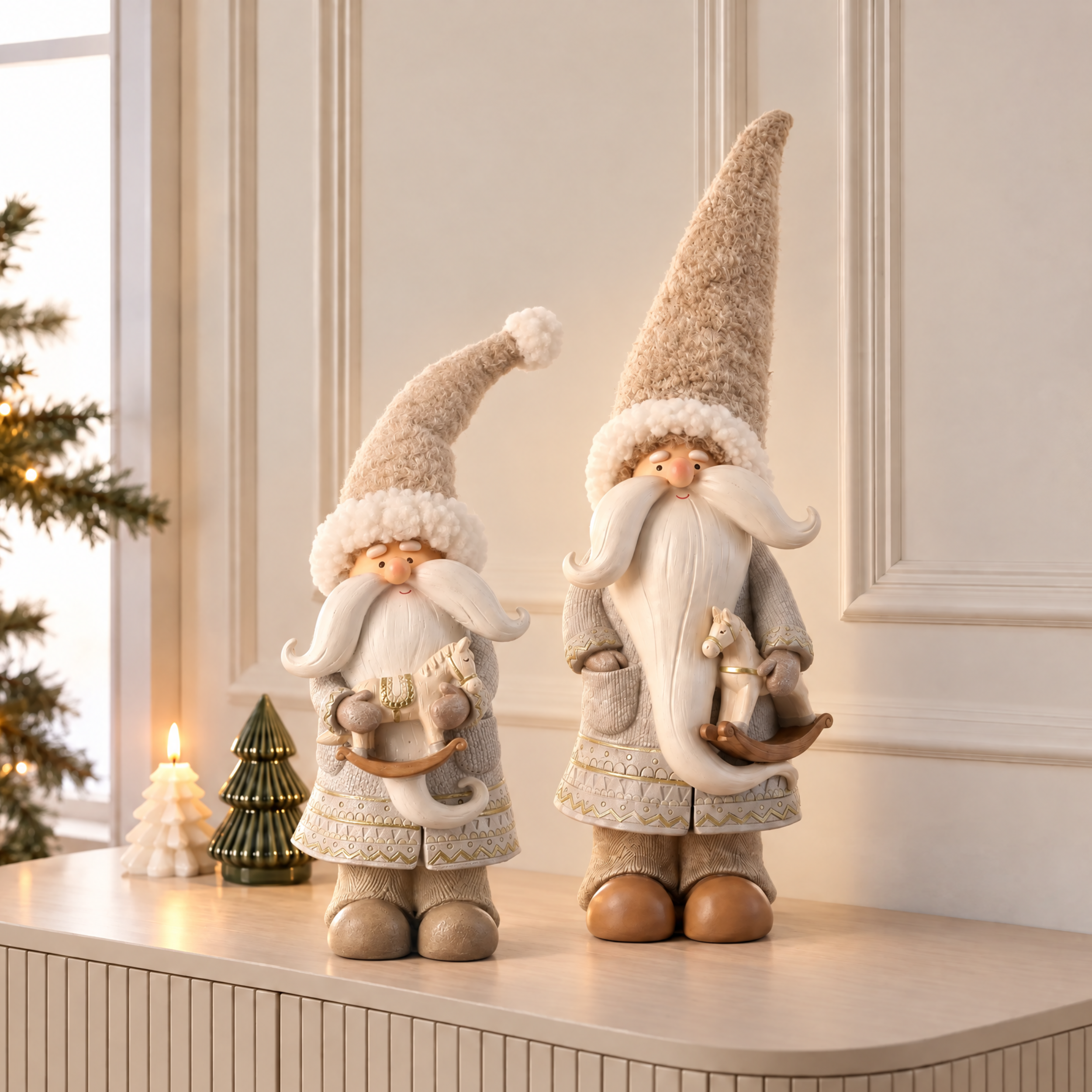 Figurine Père Noël Play 45 cm gris, décoration de Noël à poser, vue de détail, Sia Deco