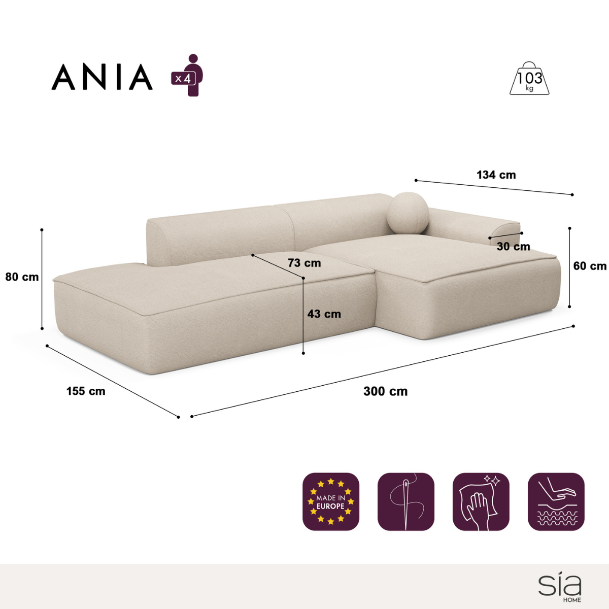 Canapé d'Angle Droit Ania