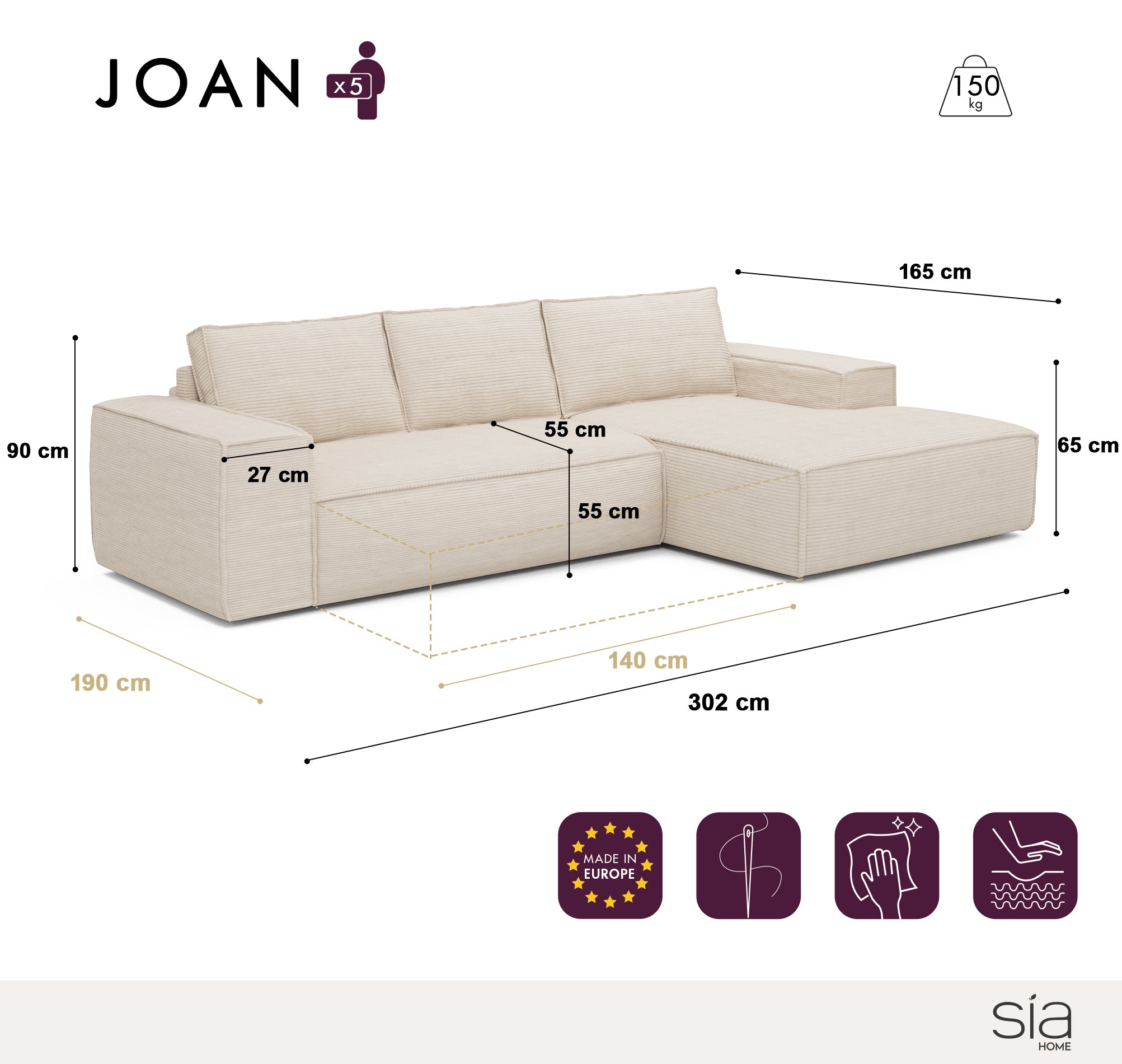 Canapé Convertible d'Angle Droit Joan
