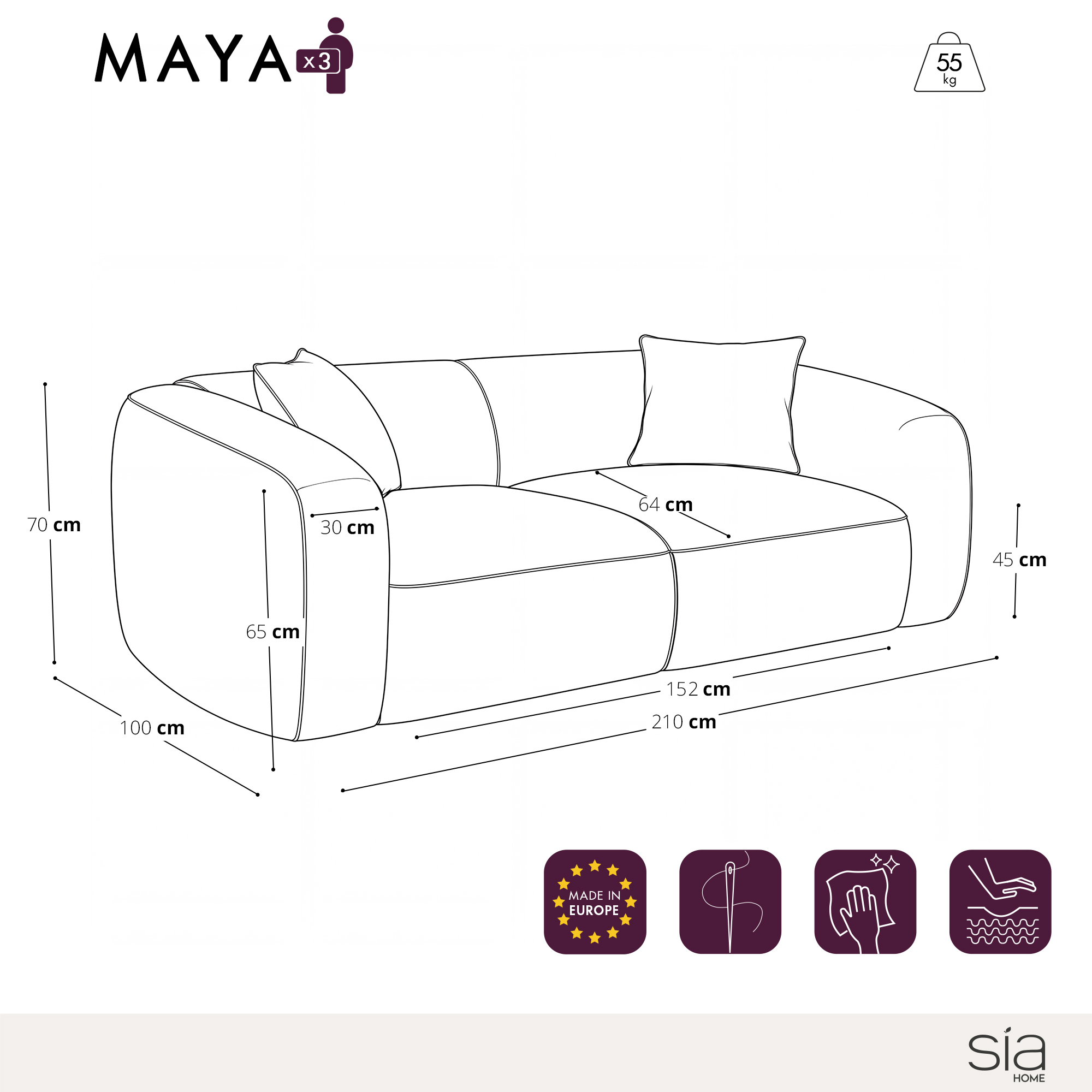 Canapé 3 places MAYA Velours texturé