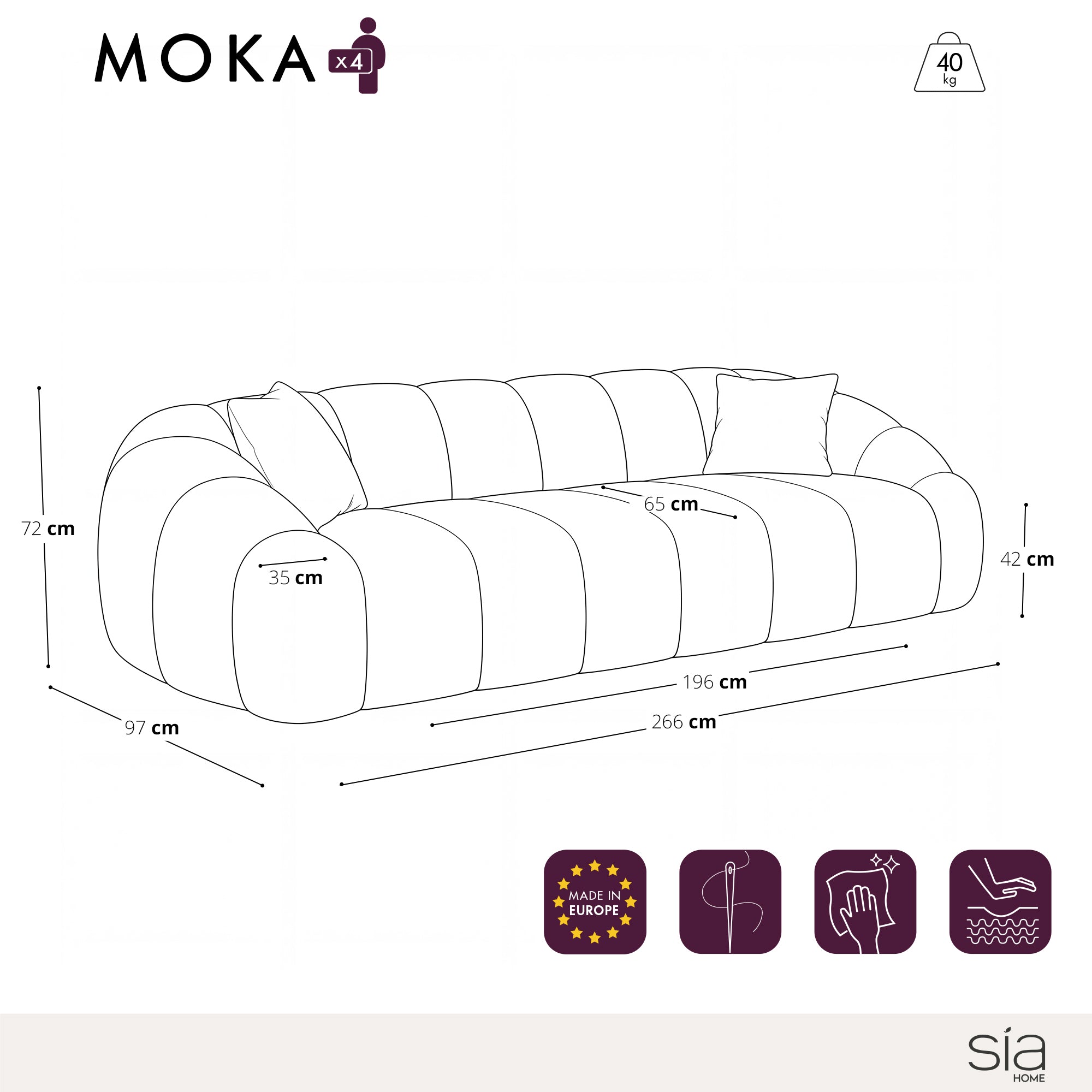 Canapé 4 places MOKA Velours gaufré